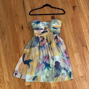 Anthropologie Silk Watercolor Strapless Dress